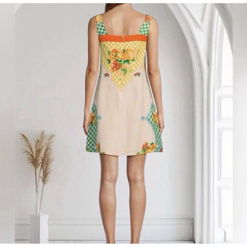 New Antonio Melani Eliana Printed Linen Square Neck Sleeveless Dress Sz Lg - Picture 2 of 11